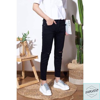 Quần Jean Nam Chất Bò Cao Cấp AD50 Đen Rách Gối Co Dãn 4 Chiều | Kèm Ảnh Thật 2