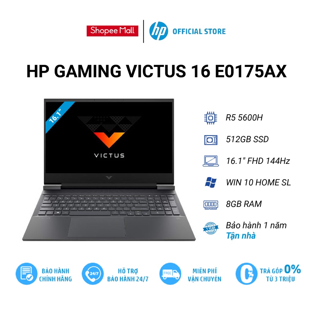 [Mã ELHP15 giảm 10% ] Laptop HP Gaming VICTUS 16 e0175AX 4R0U8PA R5 5600H | 8GB | 512GB | 4GB RTX3050 | 144Hz | Win