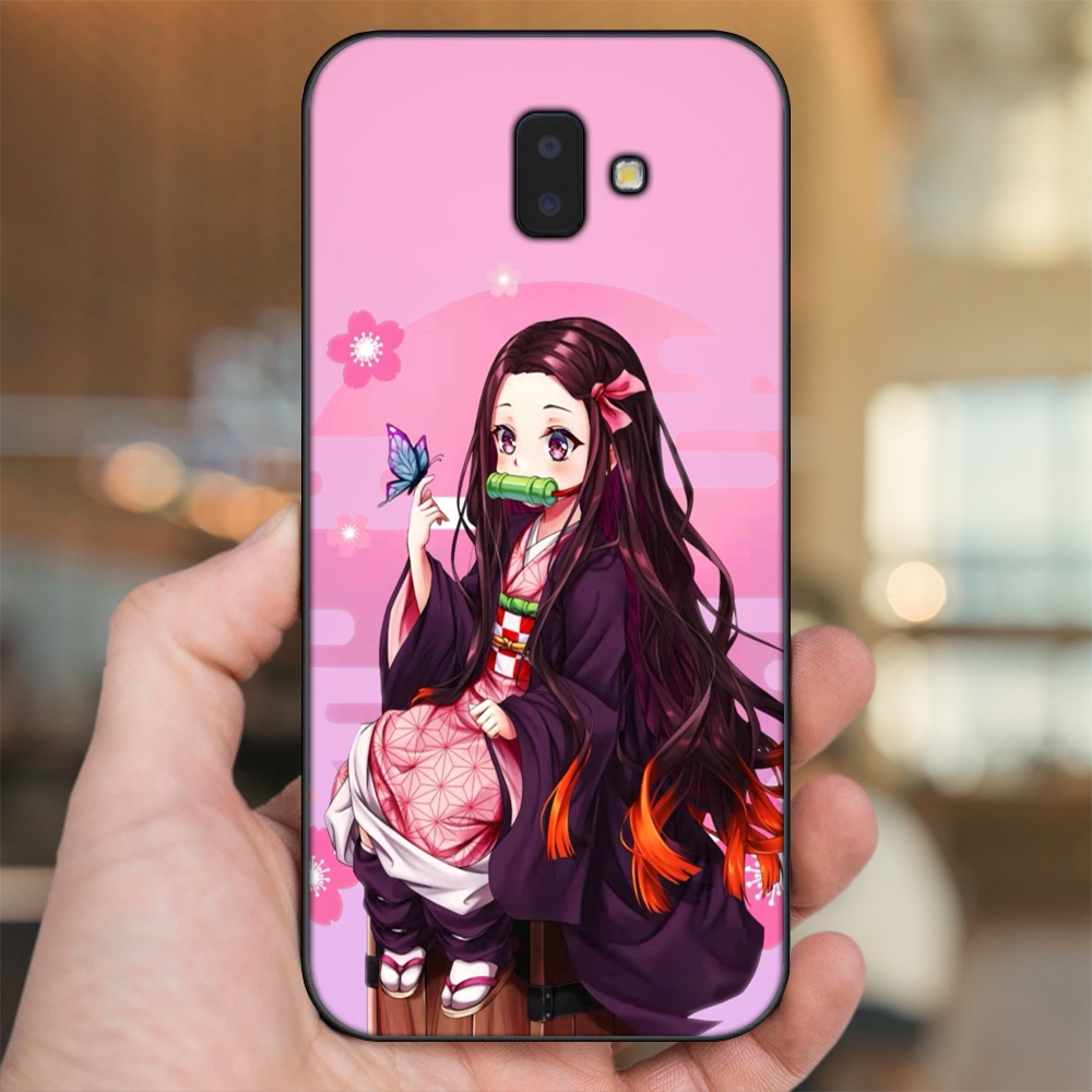Ốp lưng Samsung J6 Plus viền đen in hình Nezuko Kimetsu no Yaiba