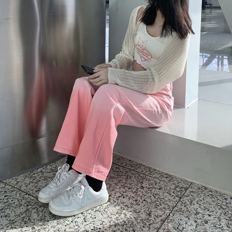 Quần Jean Ống Rộng Lưng Cao Màu Hồng Gradient Thiết Kế Mới Thời Trang Mùa Xuân Dành Cho Nữ