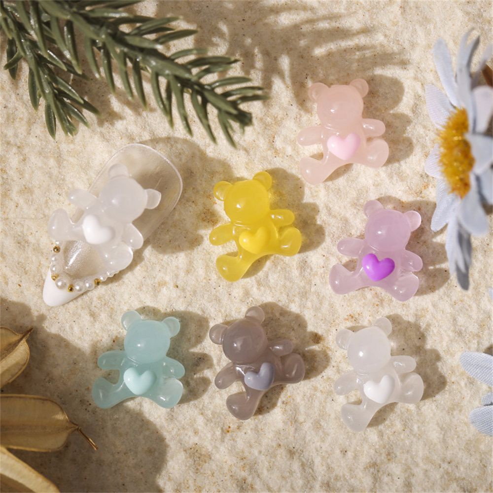 Set 10 Phụ Kiện Trang Trí Móng Tay Bằng Nhựa Trong Suốt Hình Gấu Hoạt Hình Dễ Thương Diy