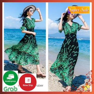 Đầm Maxi Hoa Nhí Dáng Dài Thướt Tha Cao Cấp - Váy Đi Biển Voan Lụa 2 Lớp Đẹp Quảng Châu Loại 1