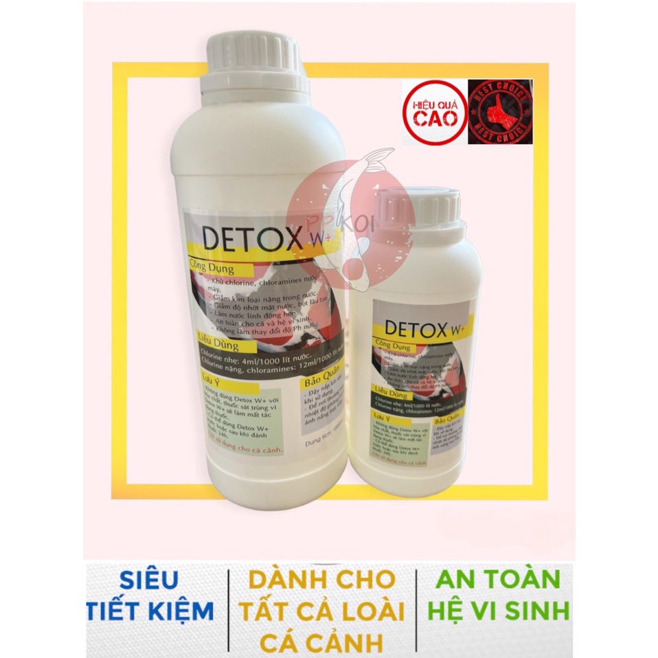 Detox W+ Khử Clo và giảm kim loại nặng trong hồ cá Koi, cá Vàng, cá Rồng và các loài cá cảnh khác