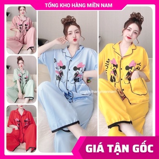 Đồ bộ nữ mặc nhà phom to tay cánh dơi chất kate mềm in hình chuột in hình hoạt hình dễ thương DBKIHTN59