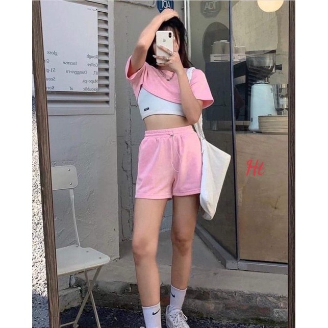 Set bộ croptop chữ Simple