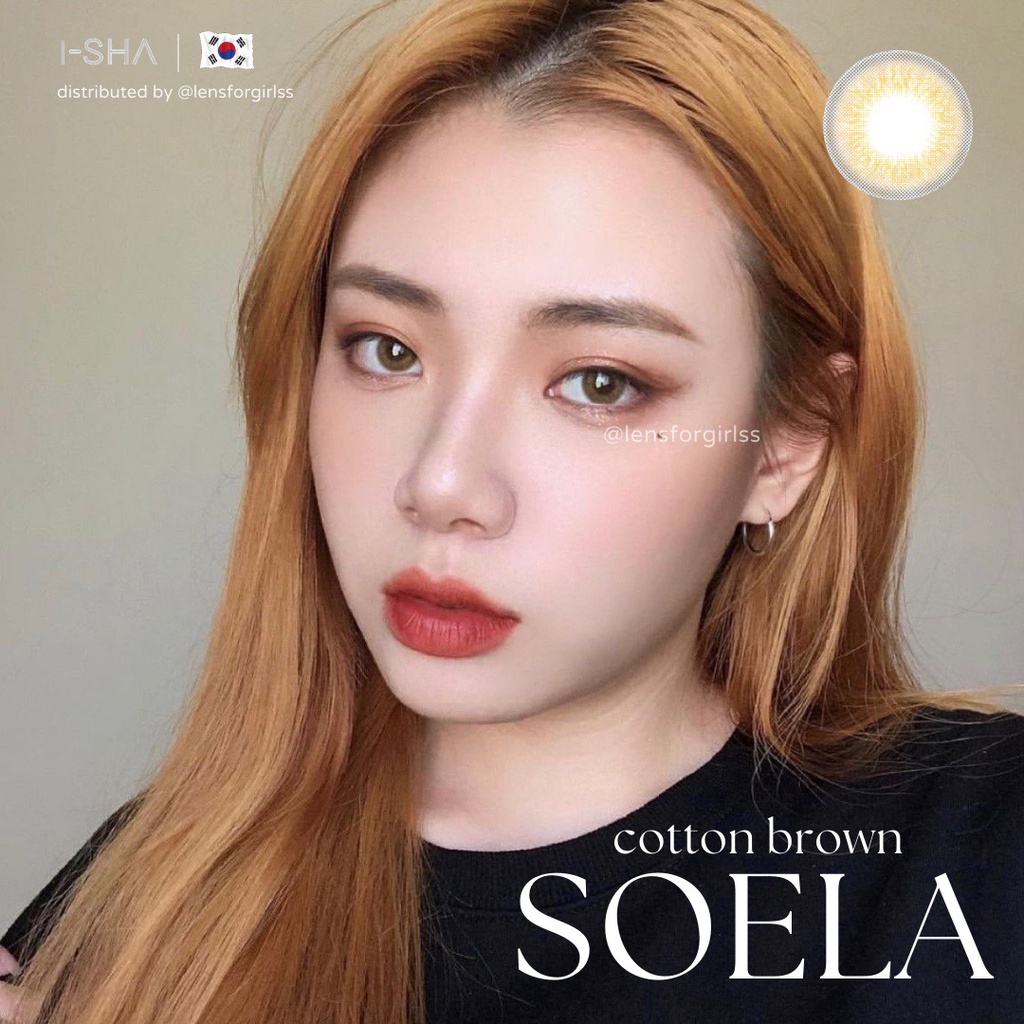 Kính áp tròng Soela Eye Cotton Brown chính hãng Isha Made in Korea | Hsd 8-12 tháng | Lens cận