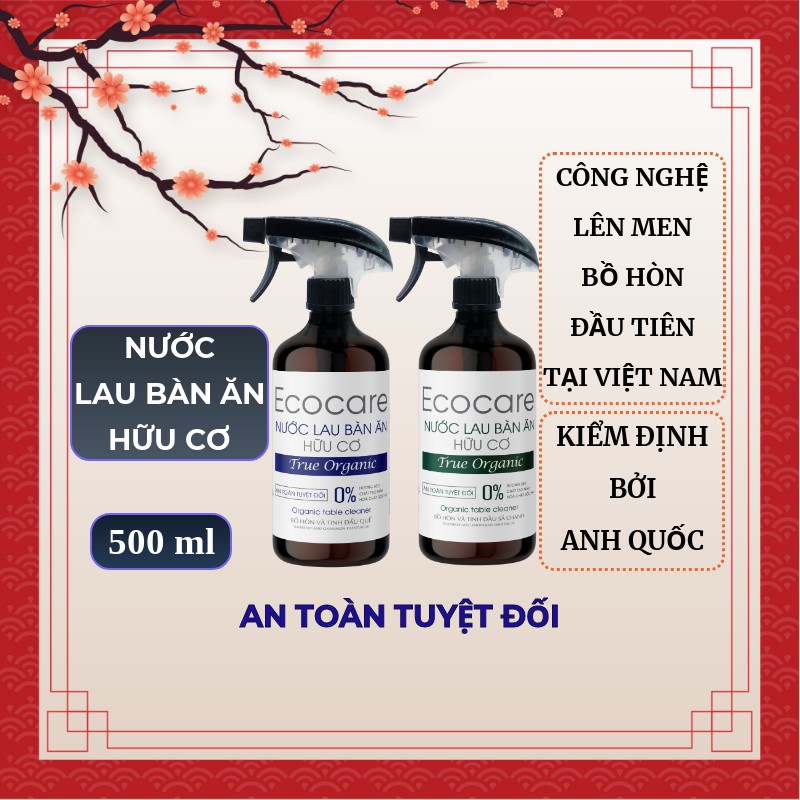 Nước Lau Bàn Ăn hữu cơ Bồ hòn Ecocare 500ml, Bình xịt tẩy đa năng tinh dầu tự nhiên, tẩy rửa bàn ăn, bếp