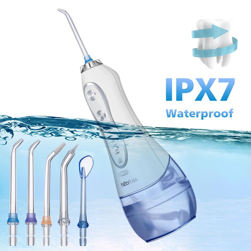 Máy tăm nước H2OFLOSS HF-6P , Tăm nước du lịch cầm tay kèm túi và 5 đầu xịt H2OFLOSS