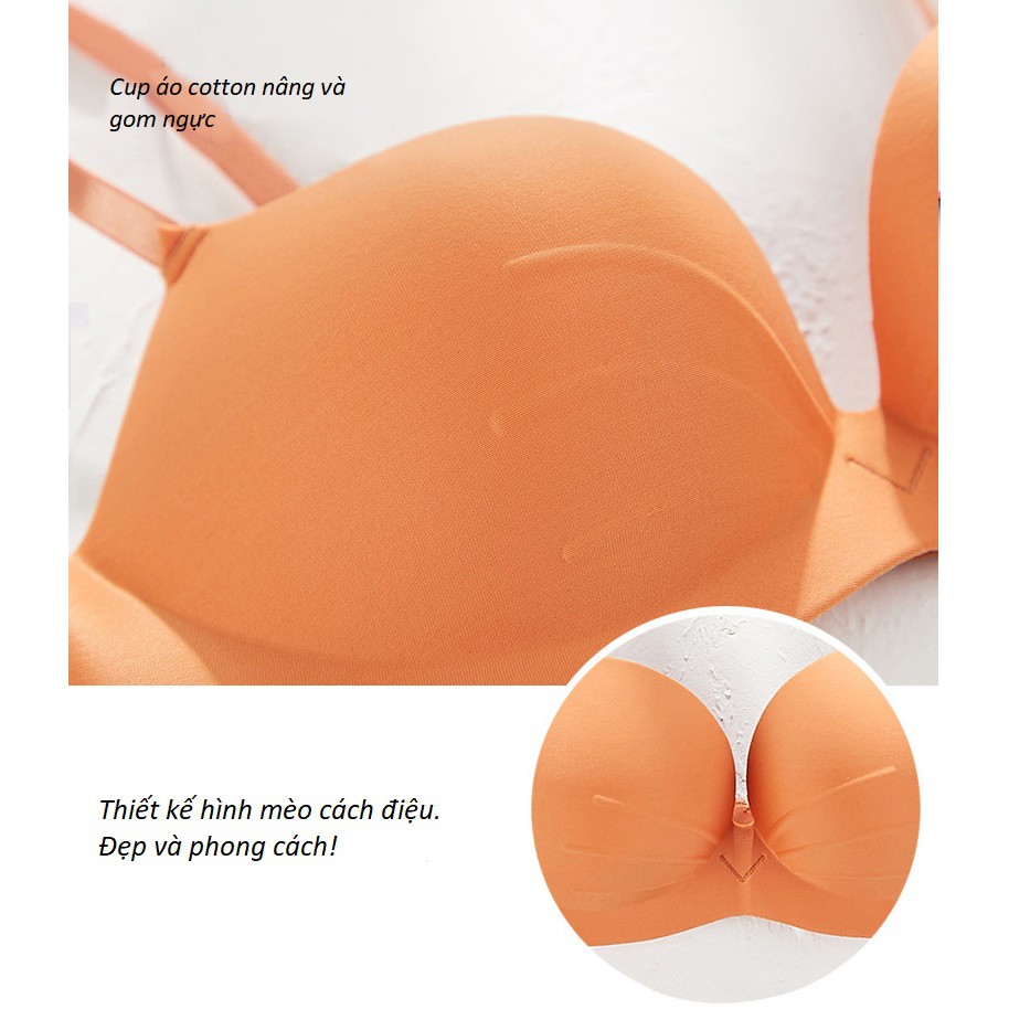 Áo Lót Nữ Đúc Su Mịn Hình Mèo Không Gọng Đệm Mỏng Định Hình Ngực B424