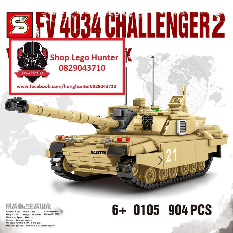 SY 0105 Army modern war bộ đồ chơi lắp ráp Xe Tank FV 4034 Challenger 2 của Anh 904 chi tiết