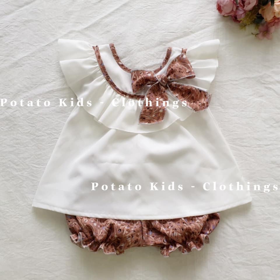 Set Quần Áo, Bộ Quần Áo Nơ Ngực POTATO KIDS Họa Tiết Hoa Nhí Xinh Xắn Cho Bé Gái Sơ Sinh Đến 3 Tuổi