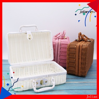 Giỏ hành lý sợi mây dệt thủ công mini đựng mỹ phẩm du lịch hoặc làm đạo cụ chụp ảnh