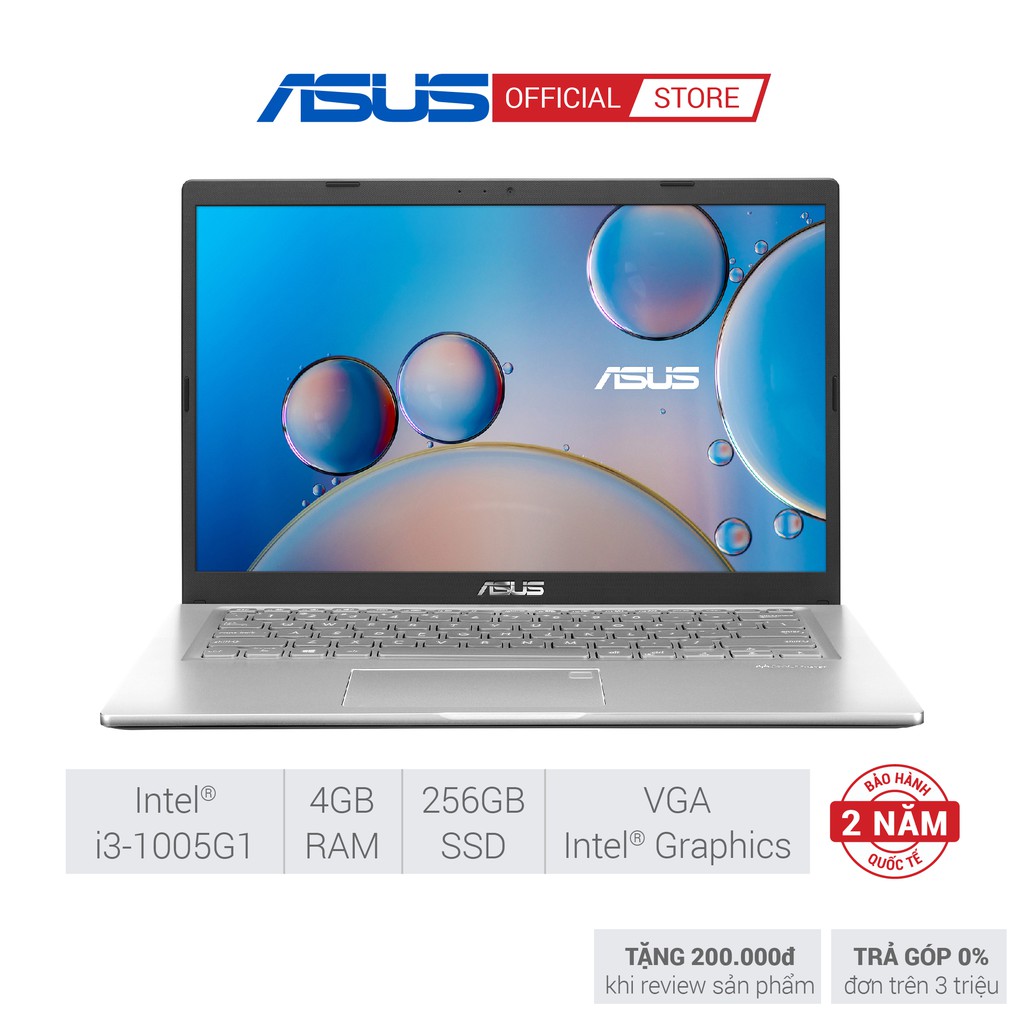 Laptop Asus X415J i3-1005G1 | 4G | 256GB SSD | UMA | 14"FHD | Win 10 | Bạc | FP | 2YW_X415JAEK096T