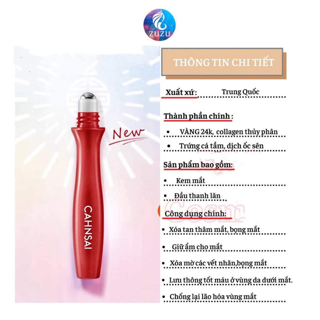 [Giá hủy diệt] Lăn dưỡng mắt giàu COLLAGEN, TINH CHẤT ỐC SÊN VÀ VÀNG 24  giúp dưỡng ẩm, xóa quầng thâm