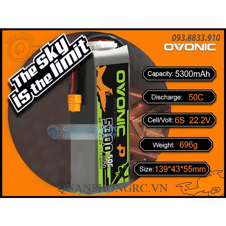 Pin Ovonic 5300mAh 6S 50C 22.2V LiPo Battery T/XT60 Plug