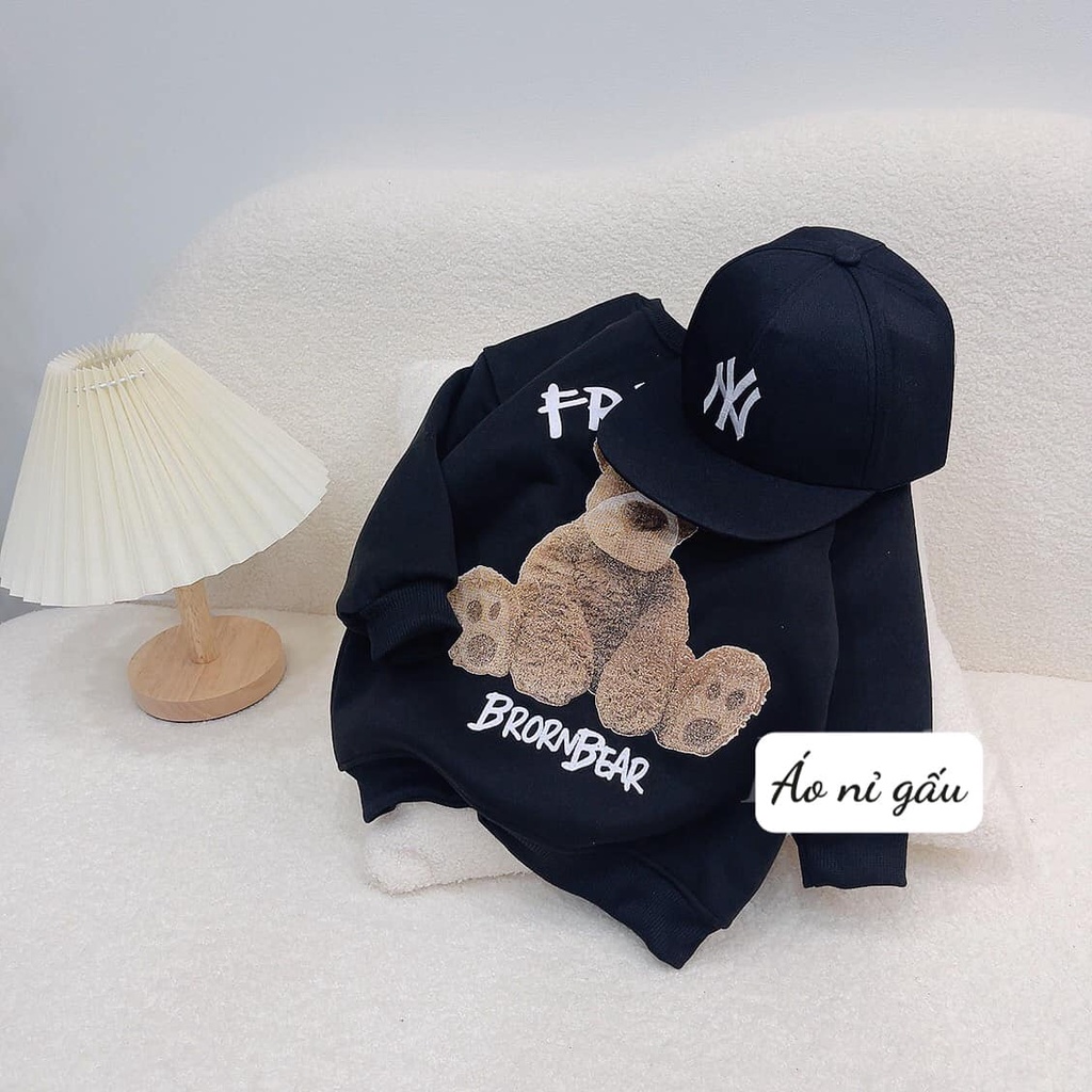 Áo bé gái nỉ cổ tròn sweater hoodie in hình gấu Teddy tặng kèm mũ lưỡi trai cao cấp