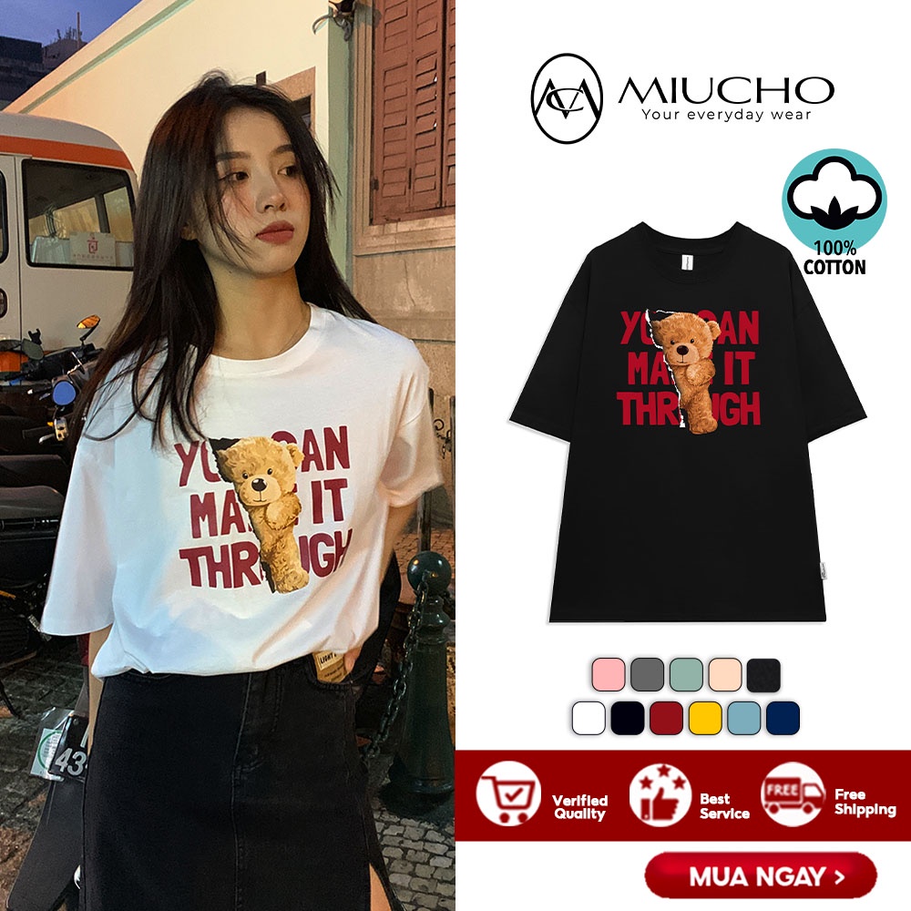 Áo phông nữ form rộng tay lỡ unisex đẹp, áo thun nữ form rộng tay lỡ unisex cotton hàn quốc AT081 Miucho in hình | BigBuy360 - bigbuy360.vn