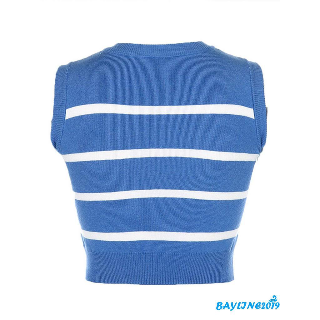 Áo sweater không tay dáng lửng phối họa tiết kẻ sọc ca rô thời trang