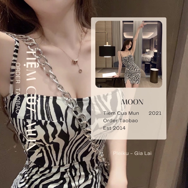 Đầm body hoạ tiết rằn ri đen trắng
