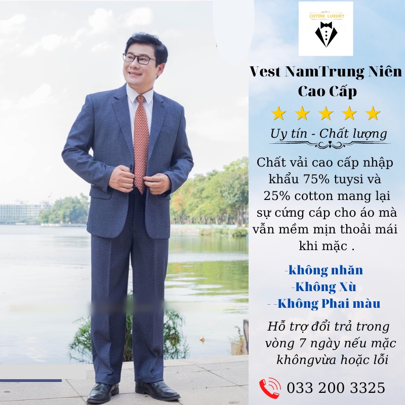 Bộ Vest Trung Niên ,Trung Tuổi Đẹp Chất Liệu Vải Tuýt Si Pha Len Cao Cấp