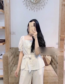 Áo đũi cổ vuông tiểu thư