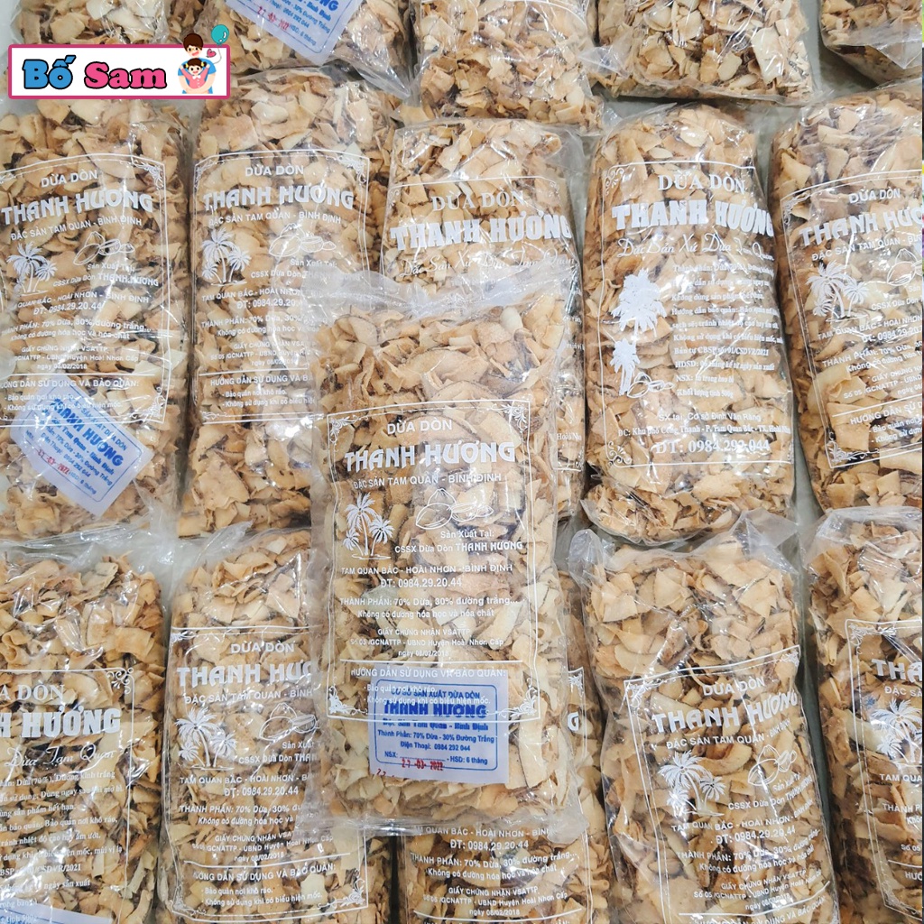 Gói 500g Dừa khô sấy giòn, mứt dừa khô ăn liền thơm bùi, đặc sản Bình Định Shop Bố Sam
