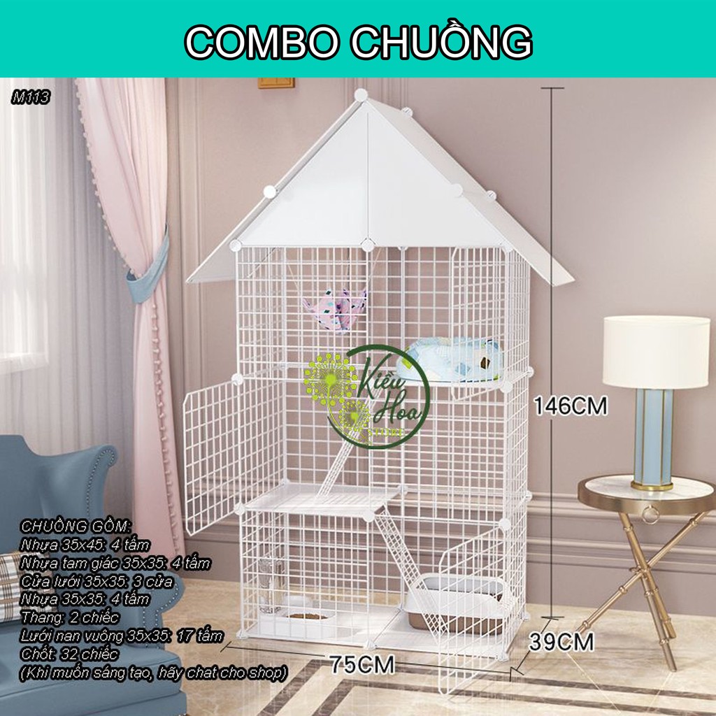 CHUỒNG MÈO 3 TẦNG SẢN PHẨM THẬT TẶNG KÈM CẦU THANG (ĐEN, TRẮNG, HỒNG) (Chọn hàng theo phân loại màu)