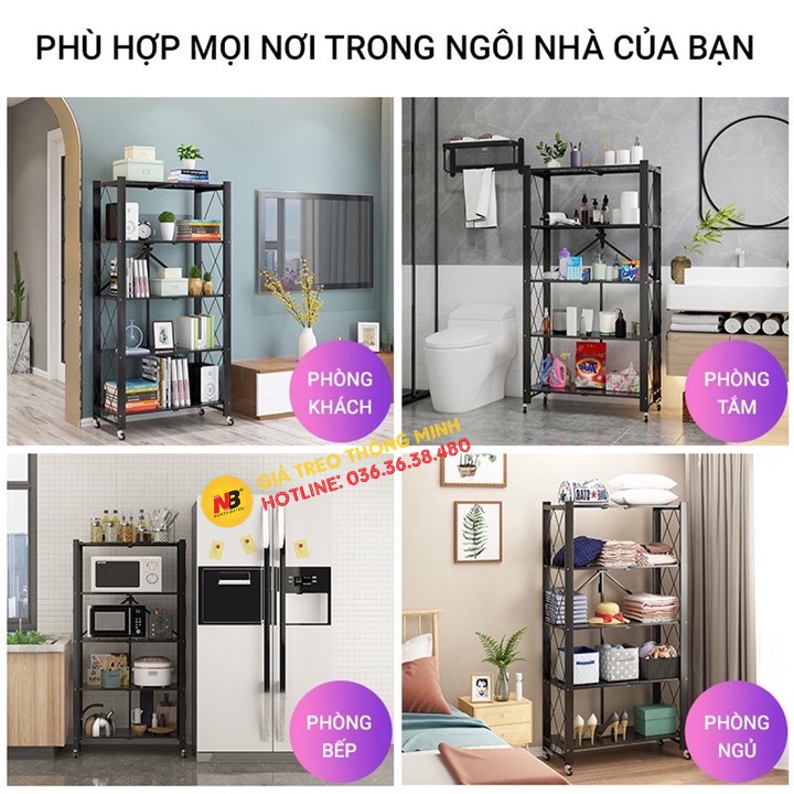 Kệ Sắt Để Đồ Gấp Gọn Đa Năng 3 - 4 Tầng - Kệ Để Đồ Có Bánh Xe Di Chuyển - Hàng Nhập Khẩu [ Rẻ Hơn Vando ]