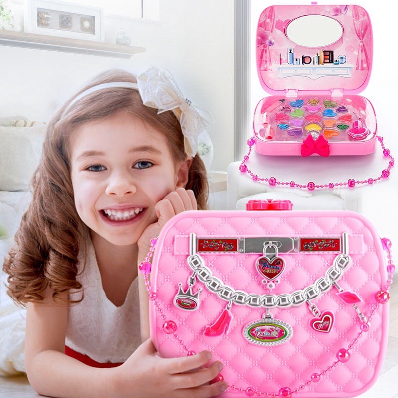 Bộ đồ chơi mỹ phẩm du lịch hộp trẻ em giả công chúa hồng trang điểm làm đẹp an toàn không độc hại