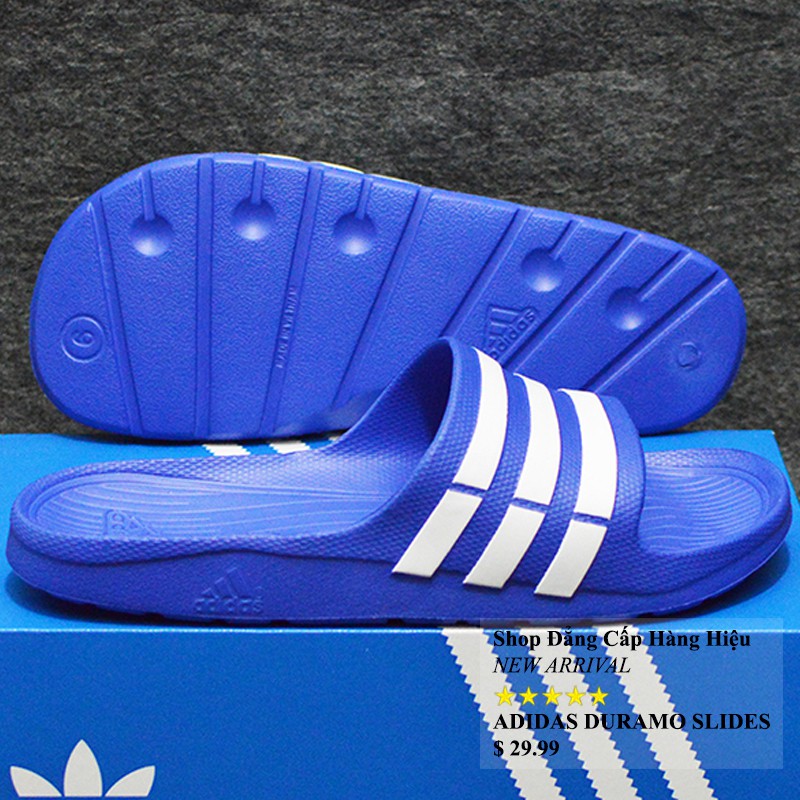 Dép Adidas Duramo màu xanh dương sọc trắng