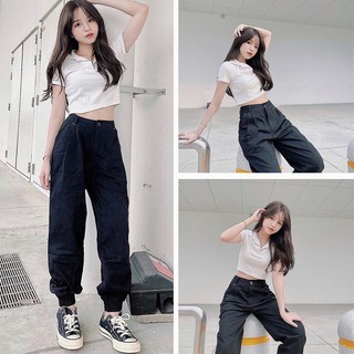 Quần jogger kaki nữ cúc cài trước JEMI Ulzzang hot