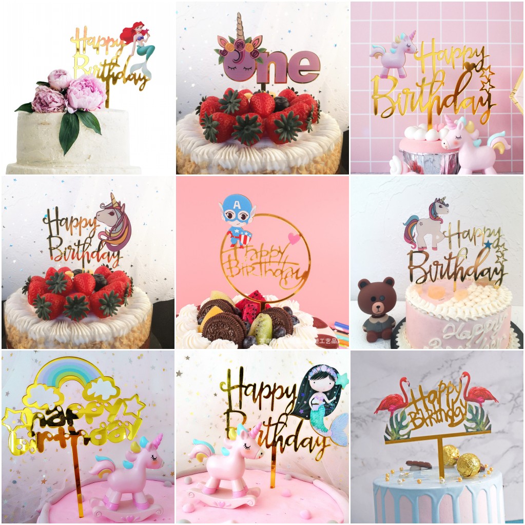 Phụ Kiện Cây Cắm Trang Trí Bánh Kem Hình Kỳ Lân Dễ Thương