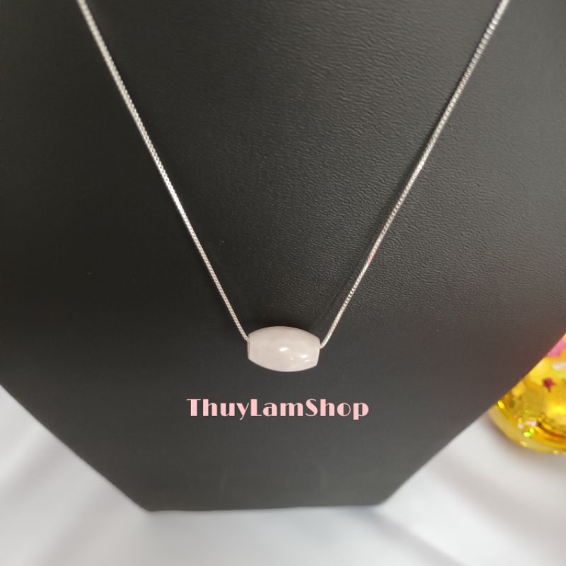 Vòng cổ dây chuyền bạc 925 vĩnh viễn bảo hành mix lu thống đá hồng đầu xuôi đuôi lọt