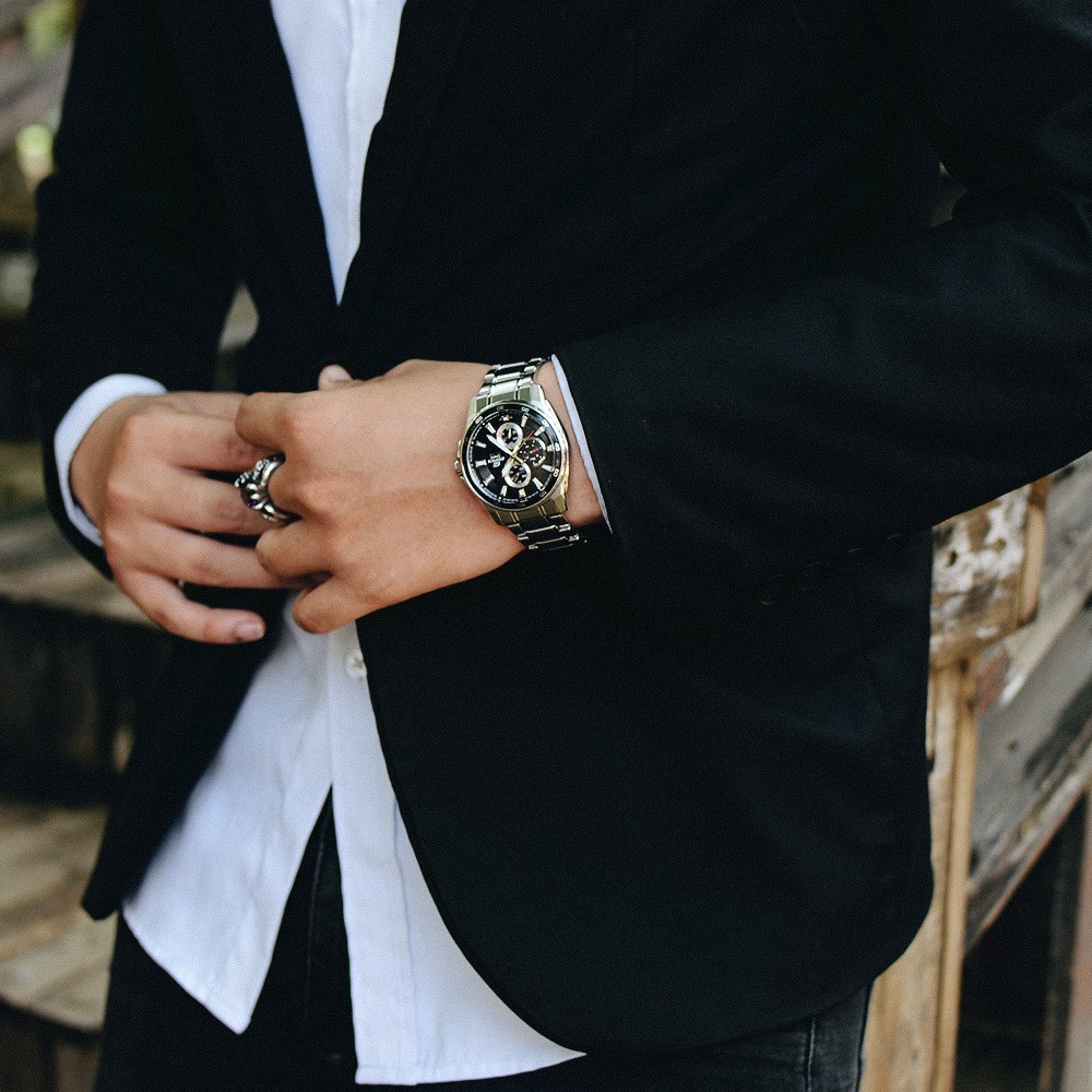 ĐỒNG HỒ NAM CASIO Edifice EF-334D-1AVU 6 Kim - Dây kim loại - chống nước độ sâu 100m