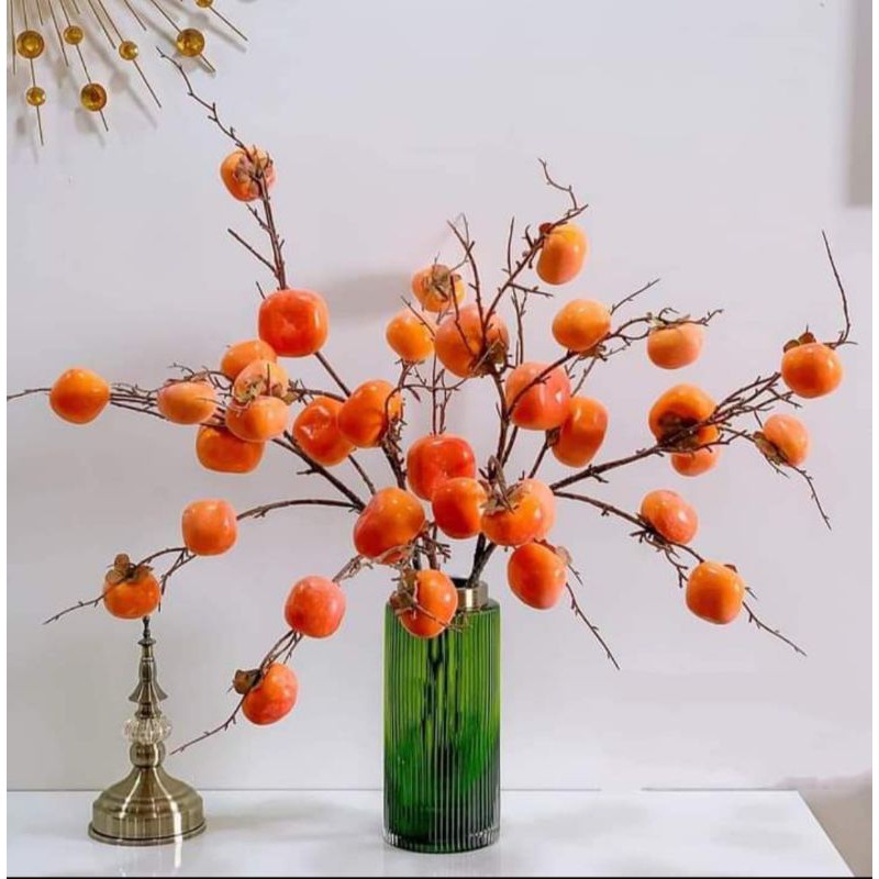 Cành quả hồng 7 quả giả cao 82cm - Cành quả trang trí nhà cửa - Ảnh thật