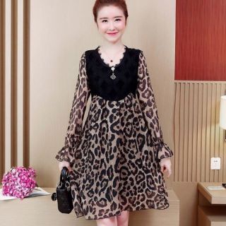 🌺  🌺 ĐẦM SUÔNG HOẠ TIẾT BEO PHỐI REN .