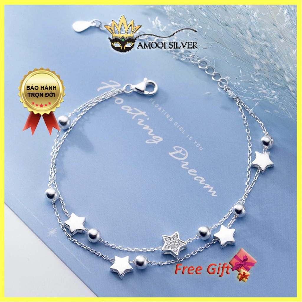 Lắc tay bạc S925 dây đôi ngôi sao - Amooi Silver AT93