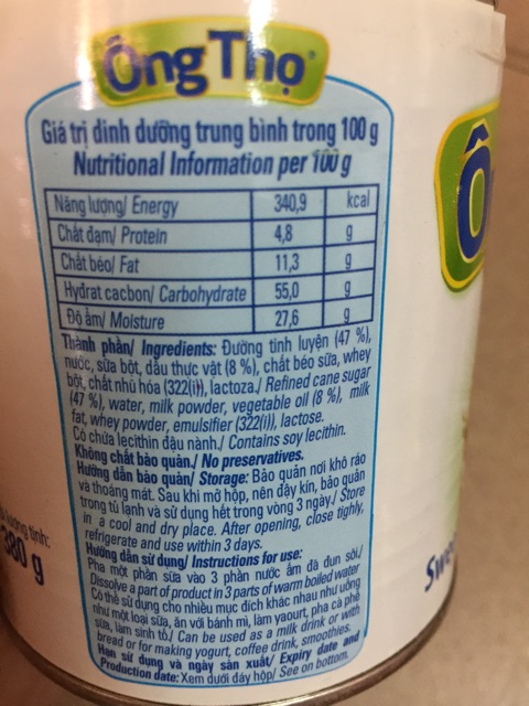 Sữa ông thọ trắng chữ xanh