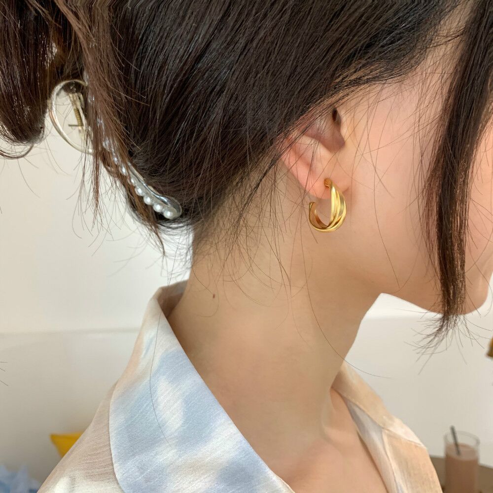 S925 silver geometric twisted gold earrings