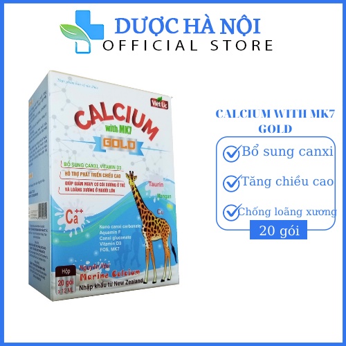 Canxi sữa Calcium with Mk7 Gold tăng chiều cao, chắc khỏe xương cho bé giúp bé ăn ngon ngủ ngon – Hộp 20 gói