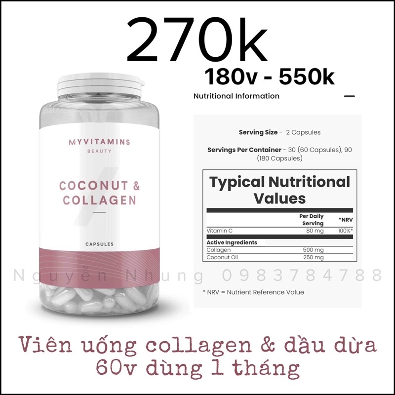 Collagen dầu dừa Coconut & Collagen Myvitamins bill UK