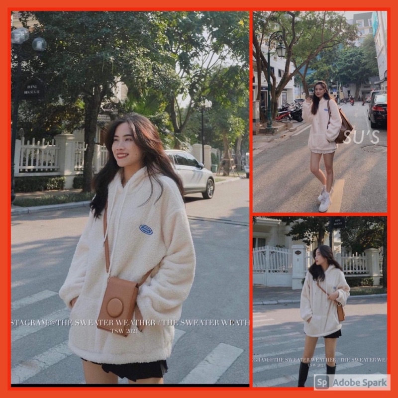 Áo hoodie lông thêu logo Nữ [ Freeship]🌸 Jacket from rộng có mũ Ullzang 🌸