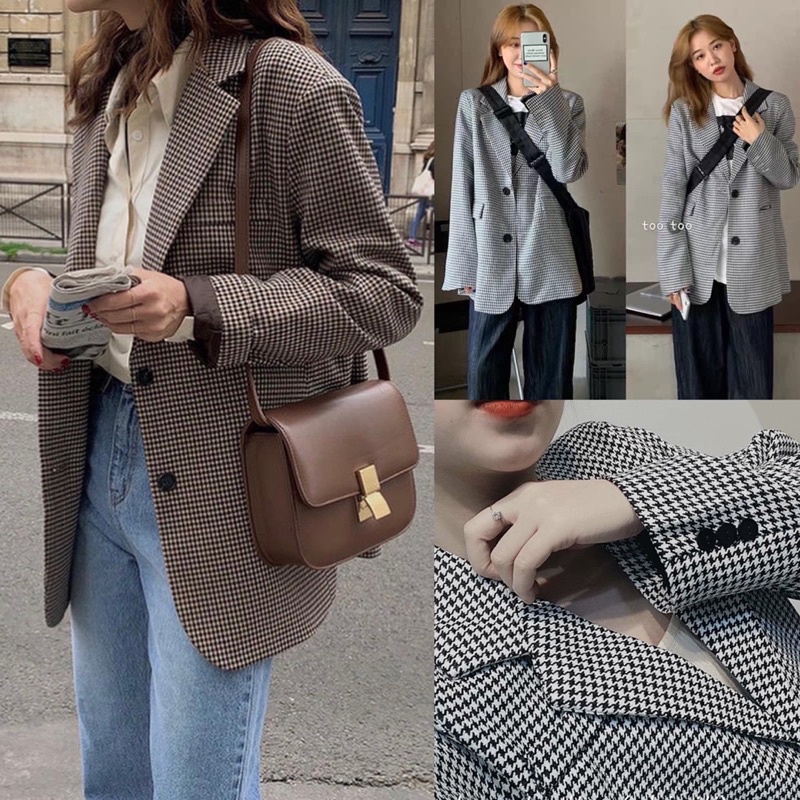 Áo blazer kẻ ziczac Hàn Quốc - áo vest nữ tông màu thời thượng (hàng sẵn)
