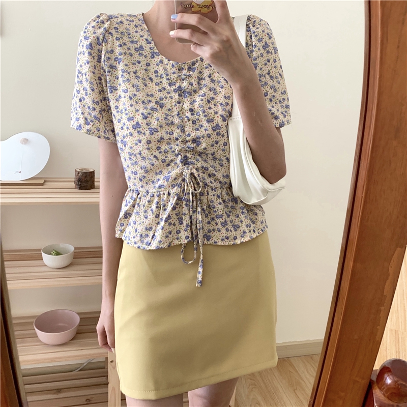 SUXI Áo Kiểu Tay Ngắn Chất Chiffon Hoạ Tiết Hoa Thời Trang Mùa Hè