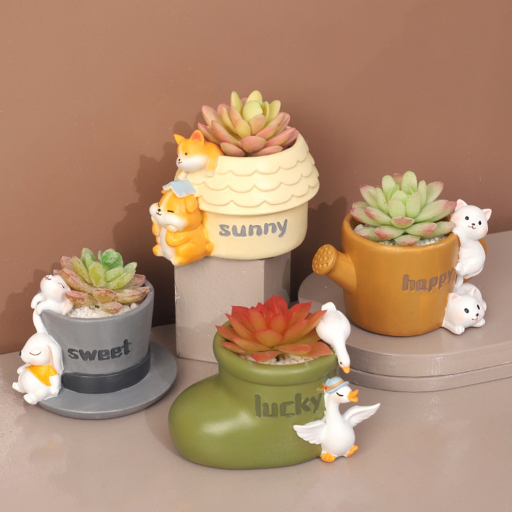 Chậu Hoa Nổi Bằng Nhựa Resin Hình Mèo Dễ Thương Để Bàn Văn Phòng/Nhà Ở