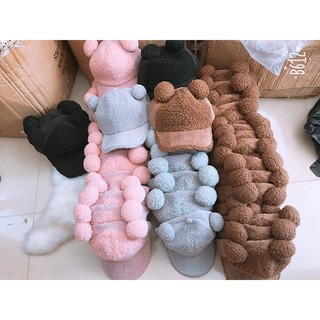 MŨ QUẢ BÔNG LÔNG CỪU CHO BÉ
