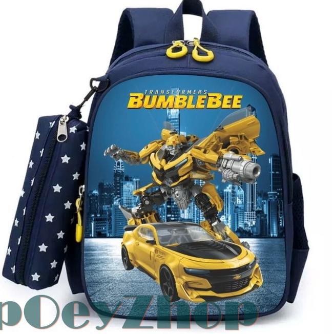 R-upr ✔ Cao Cấp! Ba Lô Đi Học 2 Trong 1 In Hình Bumblebee Chống Thấm Nước Dành Cho Bé ★★★★★