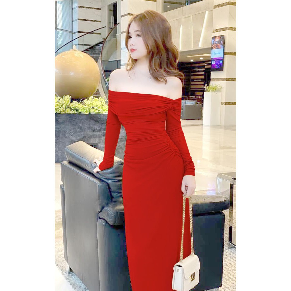 [VIDEO THẬT] Đầm body trễ vai dài tay thun borip 3 màu | BigBuy360 - bigbuy360.vn