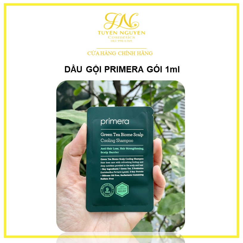 Dầu gội GIẢM RỤNG làm mát PRIMERA Greentea Biome Scalp Cooling Shampoo gói 3ml