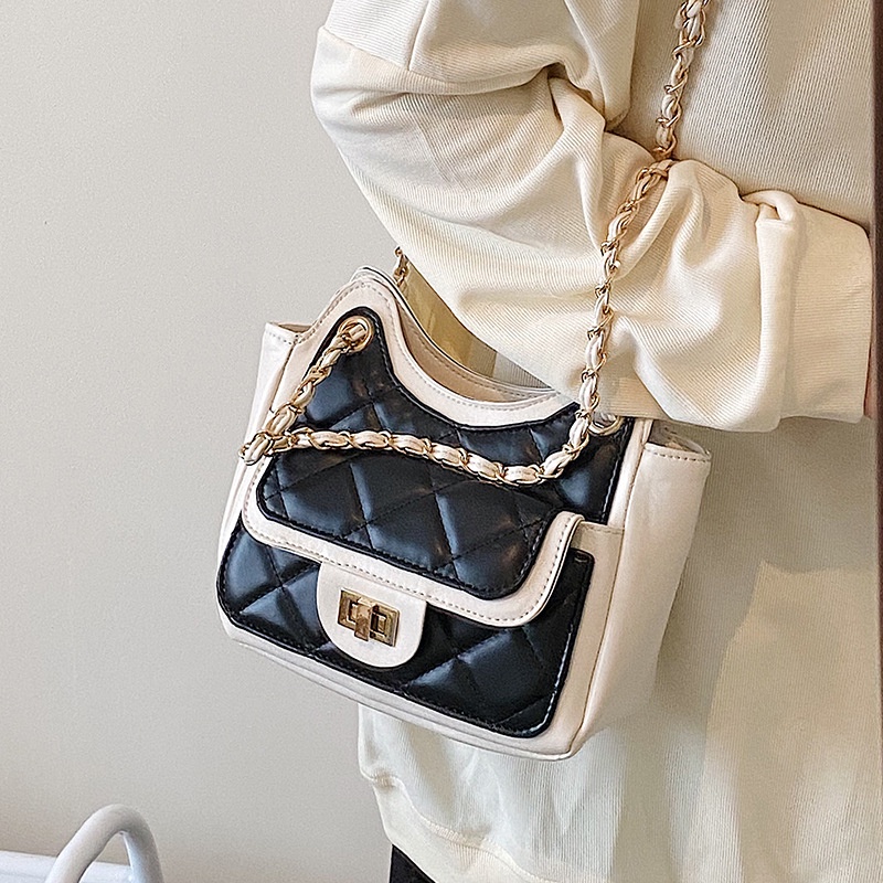 Túi đeo chéo IELGY dây xích bề mặt hình thoi thời trang dành cho nữ